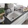Mexen Elias 1-bowl Granite Sink with Drainer and Duo Kitchen Tap, White - 6511-20-671701-70-B