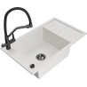 Mexen Elias 1-compartment granite sink with a drip tray and kitchen mixer tap Duo, white - 6511-20-671701-70-B