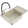 Mexen Elias granite kitchen sink 1-bowl with drainer and Duo kitchen faucet, beige - 6511-69-671701-07