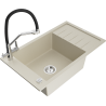 Mexen Elias granite sink 1-bowl with drainer and Duo kitchen tap, beige - 6511-69-671701-07
