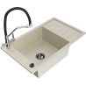 Mexen Elias 1-compartment granite sink with a drip tray and kitchen mixer tap Duo, Beige - 6511-69-671701-07-B