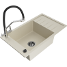 Mexen Elias granite sink 1-bowl with drainer and Duo kitchen faucet, beige - 6511-69-671701-07-B