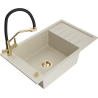 Mexen Elias one-bowl granite sink with drainer and Duo kitchen tap, beige - 6511-69-671701-57-G