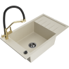 Mexen Elias 1-Bowl Granite Sink with Drainer and Duo Kitchen Faucet, Beige - 6511-69-671701-57-B