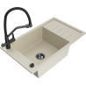 Mexen Elias single-bowl granite kitchen sink with drainer and Duo kitchen faucet, beige - 6511-69-671701-70-B