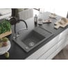 Mexen Elias granite sink 1-bowl with drainer and Duo kitchen tap, grey - 6511-71-671701-07