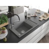 Mexen Elias granite sink with one basin, drainer, and Duo kitchen faucet, gray - 6511-71-671701-07