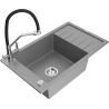 Mexen Elias granite kitchen sink 1-bowl with drainer and kitchen faucet Duo, gray - 6511-71-671701-07