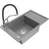 Mexen Elias granite sink 1-bowl with drainer and Duo kitchen tap, grey - 6511-71-671701-07