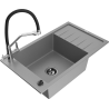 Mexen Elias 1-Bowl Granite Sink with Drainer and Duo Kitchen Faucet, Gray - 6511-71-671701-07-B