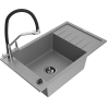 Mexen Elias 1-Bowl Granite Sink with Drainer and Kitchen Faucet Duo, Gray - 6511-71-671701-07-B