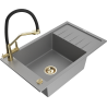 Mexen Elias 1-compartment granite sink with a drip tray and kitchen mixer tap Duo, grey - 6511-71-671701-57-G