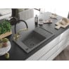 Mexen Elias granite kitchen sink 1-bowl with drainer and Duo kitchen faucet, gray - 6511-71-671701-57-B