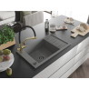 Mexen Elias granite sink 1-bowl with drainer and Duo kitchen faucet, gray - 6511-71-671701-57-B