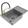 Mexen Elias granite kitchen sink 1-bowl with drainer and Duo kitchen faucet, gray - 6511-71-671701-57-B