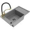 Mexen Elias granite sink 1-bowl with drainer and Duo kitchen faucet, gray - 6511-71-671701-57-B