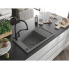 Mexen Elias 1-bowl granite kitchen sink with drainer and Duo faucet, gray - 6511-71-671701-70-B