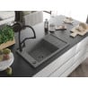 Mexen Elias 1-bowl granite sink with drainer and Duo kitchen faucet, gray - 6511-71-671701-70-B