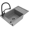 Mexen Elias 1-bowl granite sink with drainer and Duo kitchen faucet, gray - 6511-71-671701-70-B