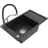 Mexen Elias granite kitchen sink 1-bowl with drainer and Duo kitchen faucet, black/silver metallic - 6511-73-671701-07