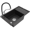 Mexen Elias granite kitchen sink single-bowl with drainer and Duo kitchen faucet, black/silver metallic - 6511-73-671701-07
