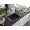 Mexen Elias granite kitchen sink 1-bowl with drainer and Duo kitchen faucet, black/silver metallic - 6511-73-671701-07-B