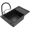 Mexen Elias granite kitchen sink 1-bowl with drainer and Duo kitchen faucet, black/silver metallic - 6511-73-671701-07-B