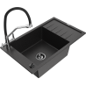 Mexen Elias granite sink 1-bowl with drainer and Duo kitchen tap, black/silver metallic - 6511-73-671701-07-B