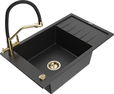 Mexen Elias 1-compartment granite sink with a drip tray and kitchen mixer tap Duo, Black/ silver metallic - 6511-73-671701-57-G