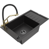 Mexen Elias granite sink 1-bowl with drainer and Duo kitchen faucet, black/silver metallic - 6511-73-671701-57-B