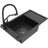 Mexen Elias 1-bowl granite sink with drainer and Duo kitchen tap, black/silver metallic - 6511-73-671701-70-B