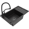 Mexen Elias granite kitchen sink 1-bowl with drainer and kitchen faucet Duo, black/silver metallic - 6511-73-671701-70-B