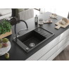 Mexen Elias granite sink 1-bowl with drainer and Duo kitchen faucet, black/golden metallic - 6511-75-671701-07