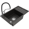 Mexen Elias granite kitchen sink with drainer and Duo faucet, black/gold metallic - 6511-75-671701-07