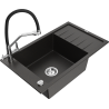 Mexen Elias granite sink 1-bowl with drainer and Duo kitchen faucet, black/golden metallic - 6511-75-671701-07
