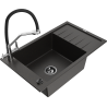 Mexen Elias 1-Bowl Granite Sink with Drainer and Duo Kitchen Faucet, Black/Gold Metallic - 6511-75-671701-07-B