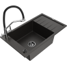 Mexen Elias granite single-bowl sink with drainer and Duo kitchen faucet, black/gold metallic - 6511-75-671701-07-B