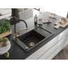 Mexen Elias 1-Bowl Granite Sink with Drainer and Duo Kitchen Faucet, Black/Gold Metallic - 6511-75-671701-57-G