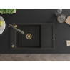 Mexen Elias 1-Bowl Granite Sink with Drainer and Duo Kitchen Faucet, Black/Gold Metallic - 6511-75-671701-57-G