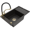 Mexen Elias 1-Bowl Granite Sink with Drainer and Duo Kitchen Faucet, Black/Gold Metallic - 6511-75-671701-57-G