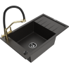 Mexen Elias granite kitchen sink 1-bowl with drainer and duo kitchen tap, black/golden metallic - 6511-75-671701-57-B