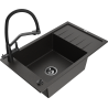 Mexen Elias 1-bowl granite sink with drainer and Duo kitchen faucet, black/gold metallic - 6511-75-671701-70-B