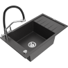 Mexen Elias granite kitchen sink 1-bowl with drainer and Duo kitchen faucet, black speckled - 6511-76-671701-07