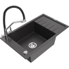 Mexen Elias granite sink 1-bowl with drainer and Duo kitchen faucet, speckled black - 6511-76-671701-07