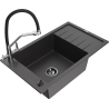 Mexen Elias granite kitchen sink with 1 bowl, drainer and Duo kitchen faucet, black speckled - 6511-76-671701-07-B