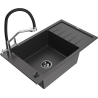 Mexen Elias granite sink 1-bowl with drainer and Duo kitchen faucet, speckled black - 6511-76-671701-07-B