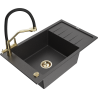 Mexen Elias granite kitchen sink 1-bowl with drainer and Duo kitchen faucet, speckled black - 6511-76-671701-57-G