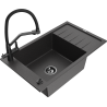 Mexen Elias granite sink, 1-bowl with drainer and Duo kitchen tap, black speckled - 6511-76-671701-70-B