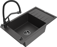 Mexen Elias 1-compartment granite sink with a drip tray and kitchen mixer tap Duo, Spotted black - 6511-76-671701-70-B
