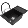 Mexen Elias granite sink 1-bowl with drainer and Duo kitchen faucet, black - 6511-77-671701-07